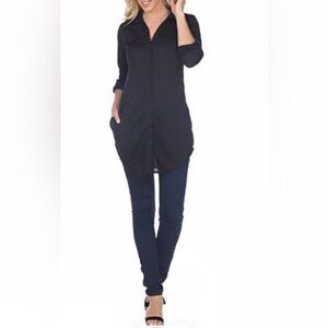 White Mark Black Button-Up Tunic